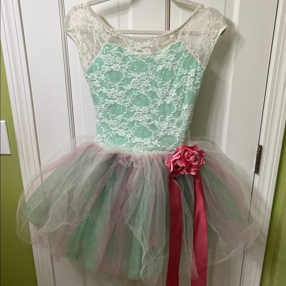 Mint Green and Pink Lace Ballet Dance Costume